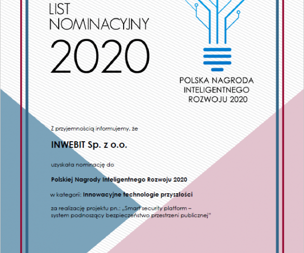 Nominacja do Polskiej Nagrody Inteligentnego Rozwoju 2020